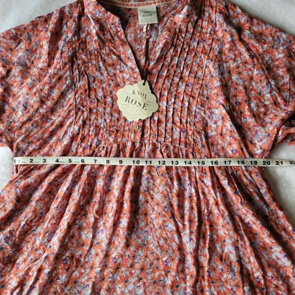Knox Rose Rebel Red Floral Pintuck Peasant Blouse Size L Boho Top NWT - Picture 11 of 11